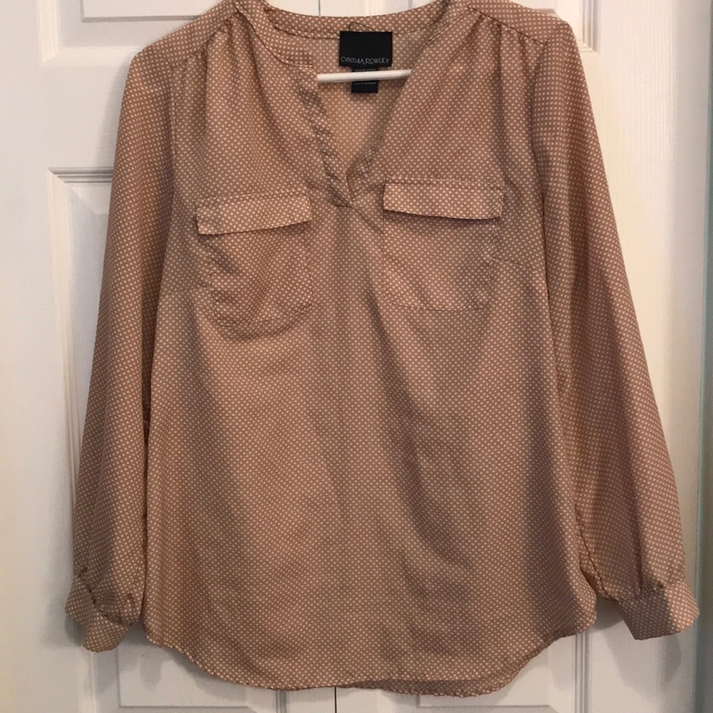Tan and Ivory Patterned Cynthia Rowley Blouse